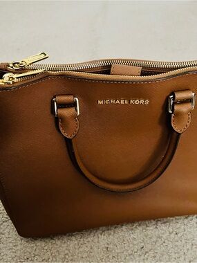 Michael Kors Cognac Saffiano Satchel with Gold Hardware
